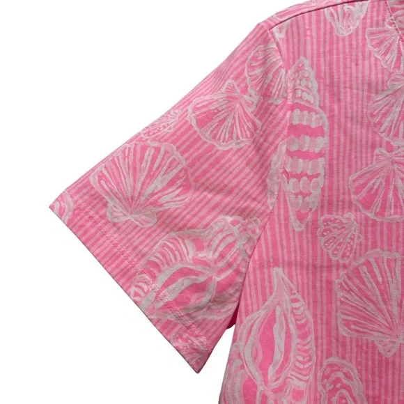 NWOT Lilly Pulitzer Barreto Cotton Top Short Sleeve Gold Button Beach Pink M - Picture 5 of 12